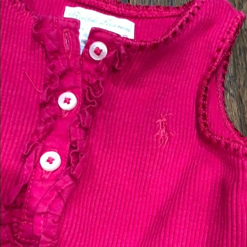 Vibrant Polo Ralph Lauren Pink Ribbed Ruffle Dress - Size 3M